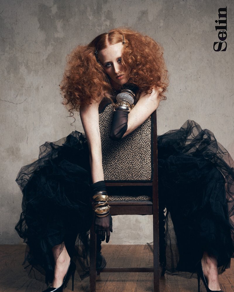 Editorial red hair and black couture for Selin Magazine