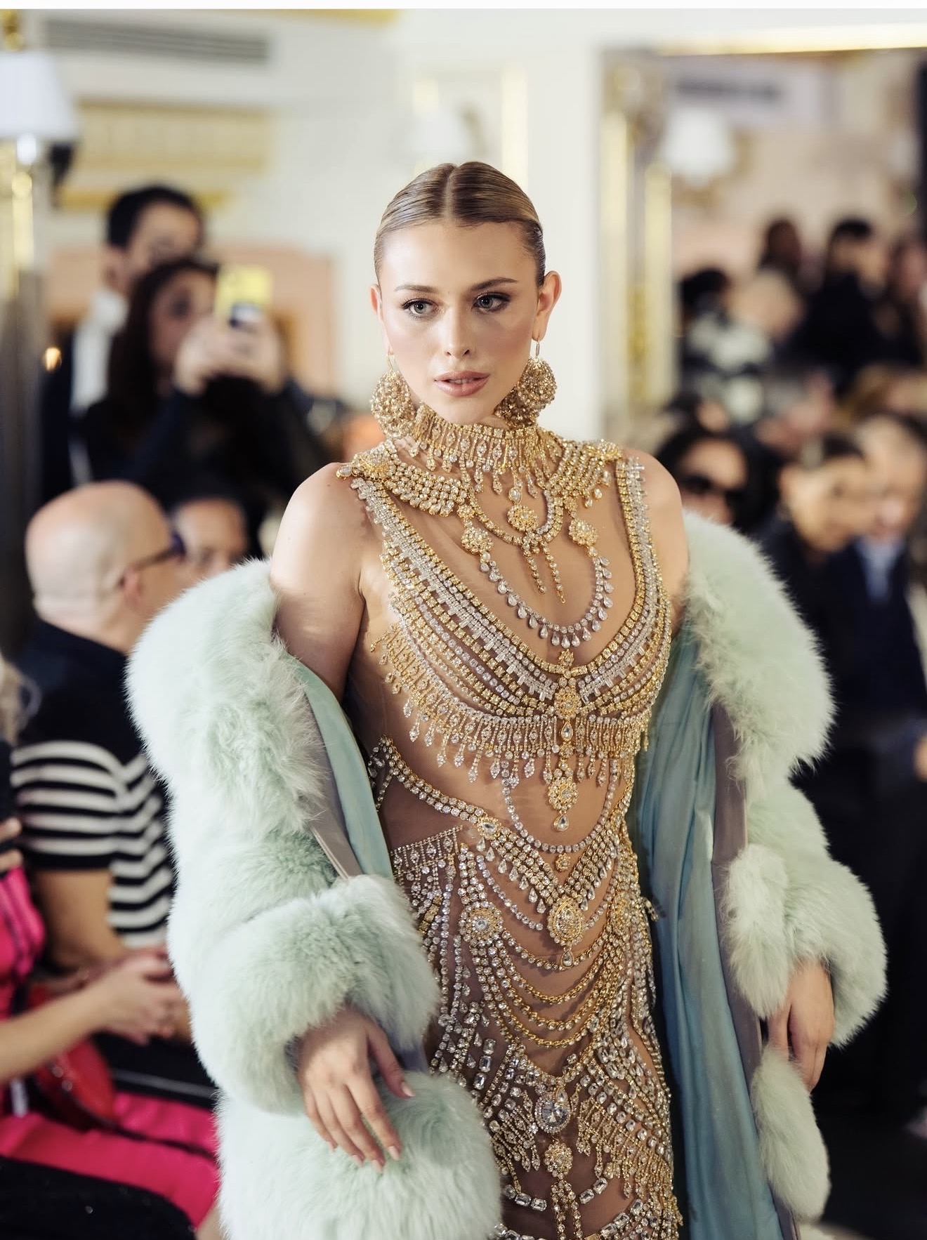 Valeria Di Martino, Miss International Venezuela 2026, at Fashion Week United with sleek hair by Mirna Franco