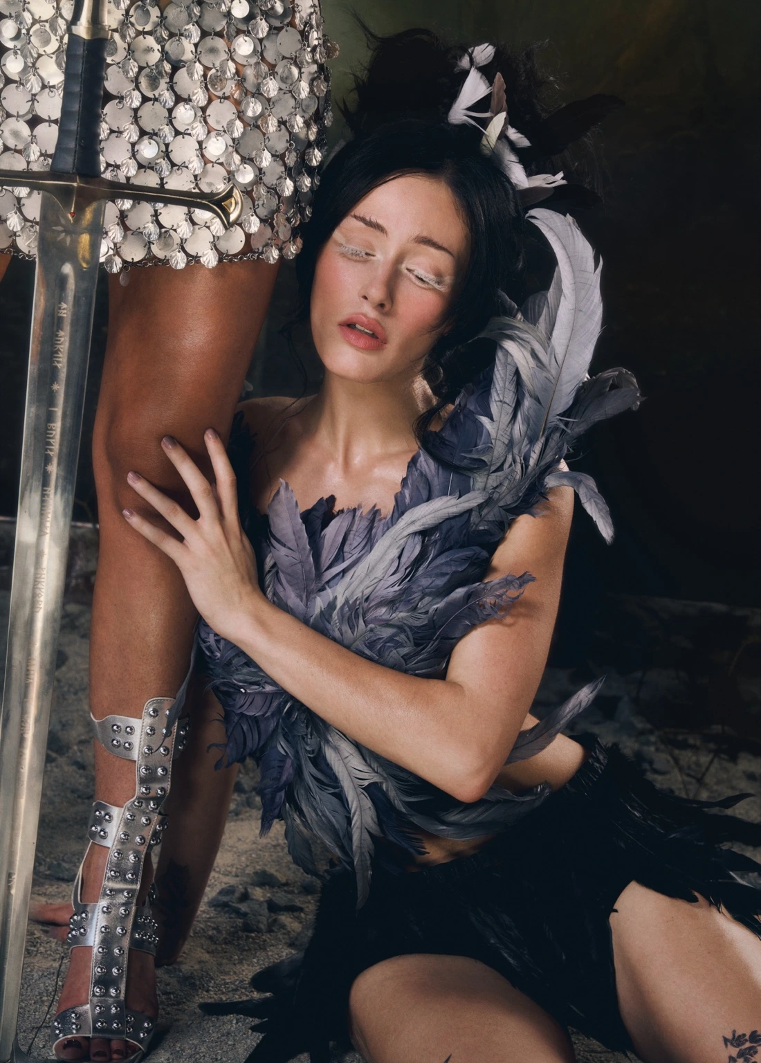 Editorial hair with a feather headpiece for Outside Berlin Magazine