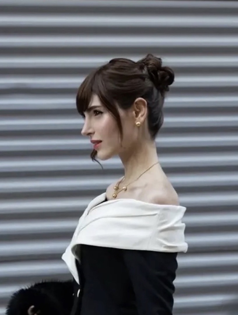 Profile view showing the structure of Stephany Abasali's updo